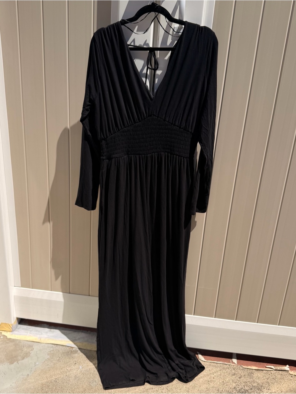 Old Navy Black V-Neck Long Sleeve Maxi Dress with Smocked Waist